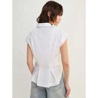 [Pomelo] เสื้อเชิ้ตแขนสั้นทรงเข้ารูป / Cap Sleeve Shirt