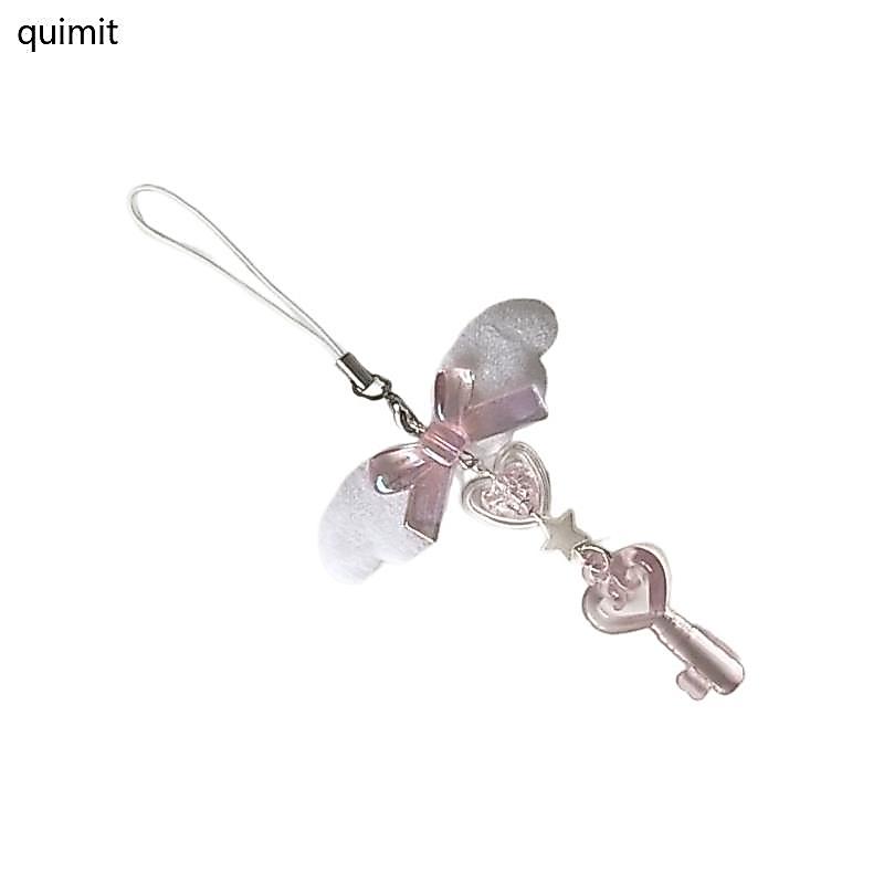 QUIM ที่ไม่ซ้ํากัน Bowknot ที่กําหนดเองโทรศัพท์ Anti-lost Lanyard Angel Wing โทรศัพท์ Charm