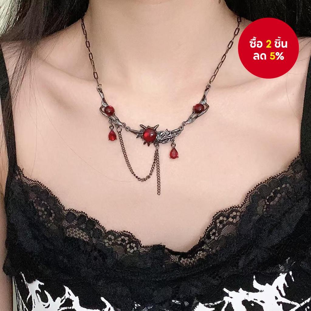 สร้อยคอปาร์ตี้ สร้อยคอคู่รัก unisex | โชคเกอร์ Y2K แท้พร้อมอัญมณีเทียมสีแดง | ของขวัญไม่ซีดจางสําหรับเธอ/เขา | 1 ชิ้น