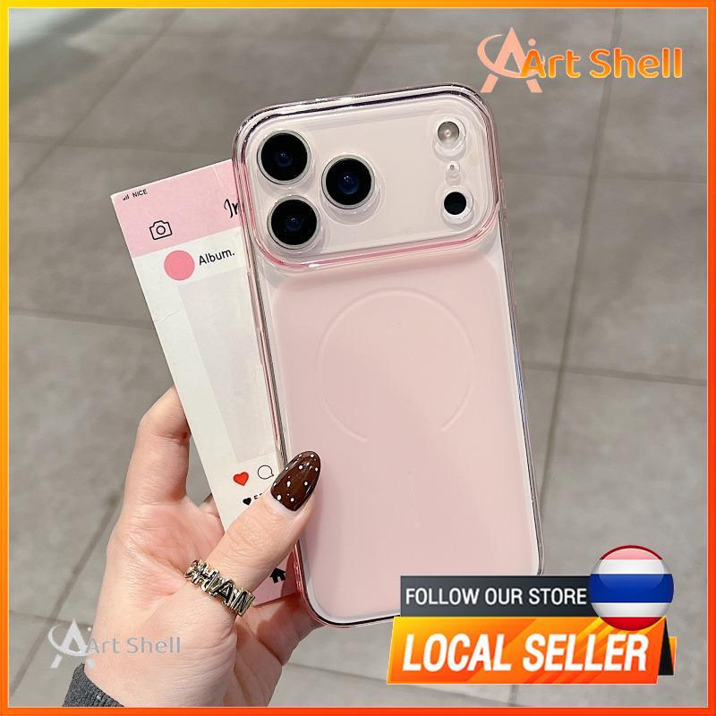 วงกลมบางพิเศษมุมมองขนาดใหญ่ทันทีเปลี่ยน17เคสโทรศัพท์สีชมพูเหมาะสําหรับ ไอโฟน 11 12 13 14 15 16 17 มือโปร สูงสุด รวมทุกอย่างป้องกันการตก ทีพียู เคสนุ