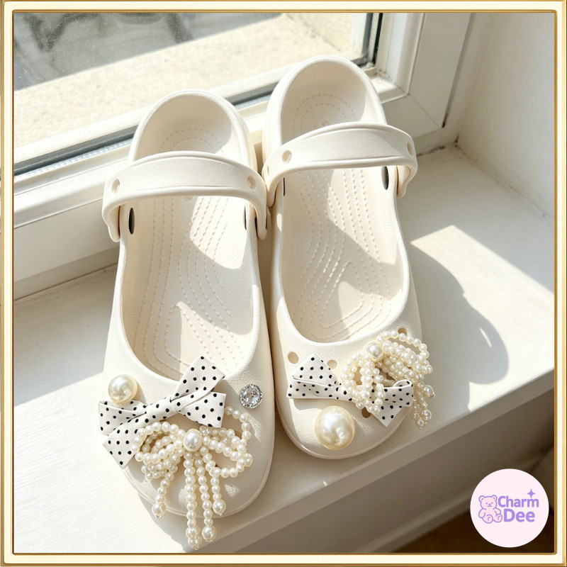 ไข่มุกกุทัณฑ์ลายจุด (7 ชิ้น) | จี้ตกแต่งรองเท้า สำหรับ clogs & sandals | อุปกรณ์ DIY แฟชั่น สำหรับรองเท้าและกระเป๋า