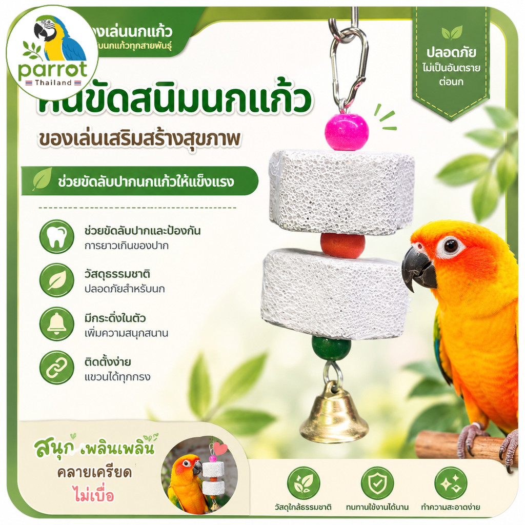 parrot.thailand หินลับปากนกแก้ว ของเล่นเสริมพัฒนาการและสุขภาพ (Size S / M)