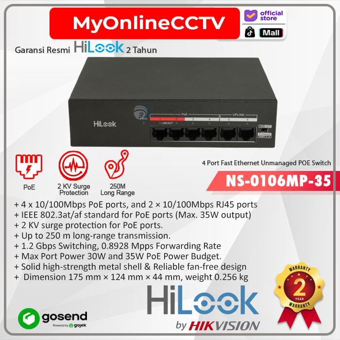 NS-0106MP-35 HILOOK 4+2 Port PoE Switch Hub Unmanaged IP Cam Long Range โดย Hikvision