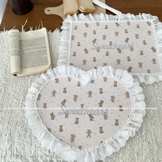 แผ่นรองจาน หนัง แผ่นรองจานลายดอกไม้หมี กันน้ำ&กันน้ำมัน สําหรับตกแต่งบ้าน พร้อมส่ง