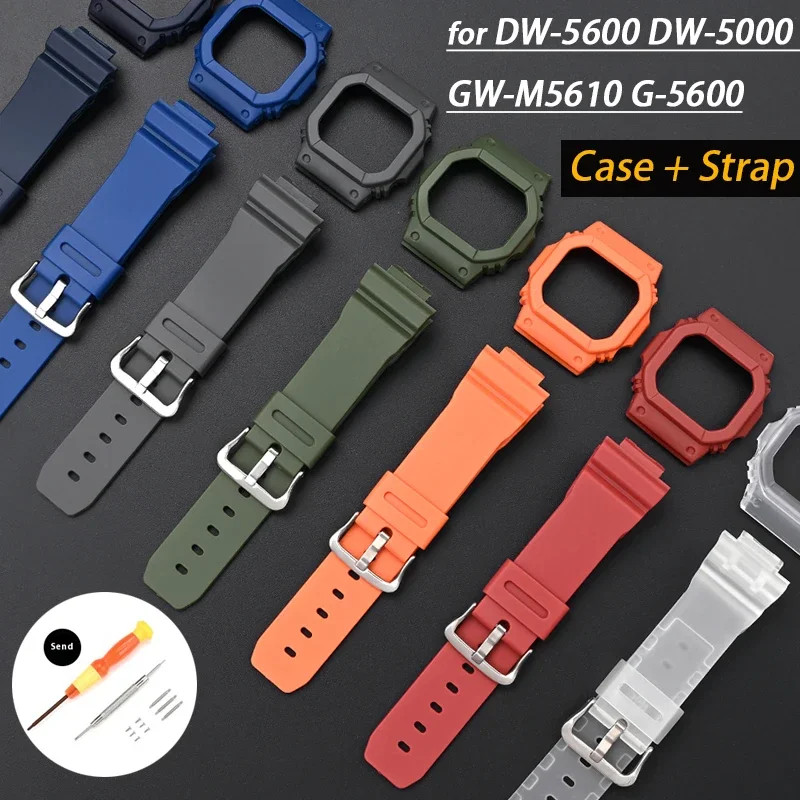 เรซิ่นเปลี่ยนสายสําหรับ Casio G-SHOCK DW-5600 GW-M5610 G-5600 GWB-5600 Matte ยางกันชนสร้อยข้อมืออุปก