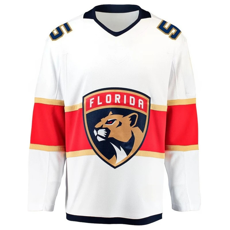 เสื้อฮอกกี้ - สีขาวพร้อมสีแดง/กรมท่า/ทอง Accents Panther Head "Florida" Logo Athletic Jersey 3d HD P