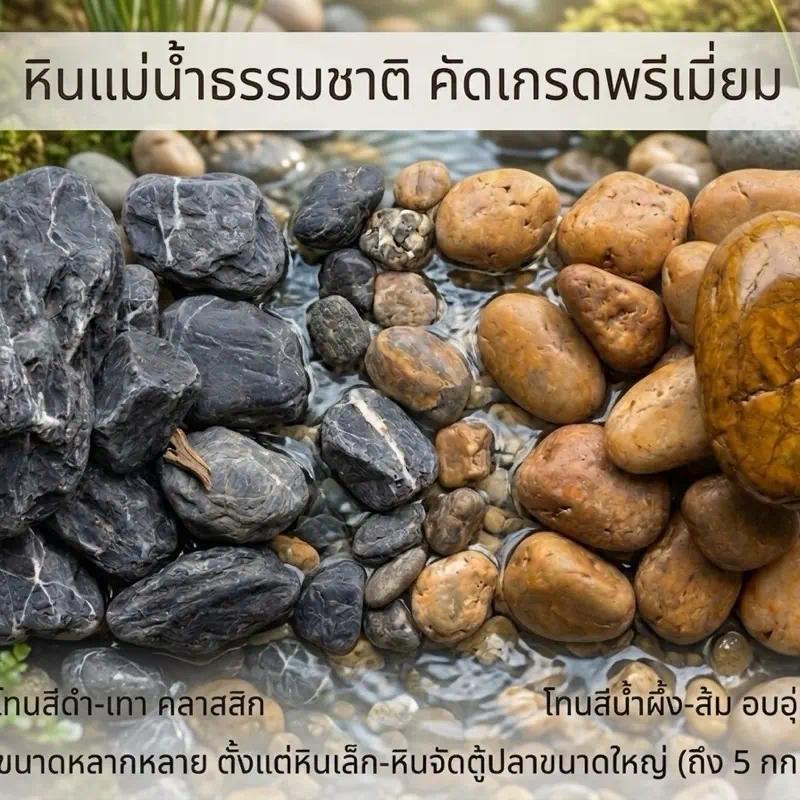 Premium Black River Stone Na หินแม่น้ำ หินลำธาร โทนดำ เกรดพรีเมี่ยม  สวยโดดเด่น สำหรับตู้ปลาและตู้ไม้น้ำ