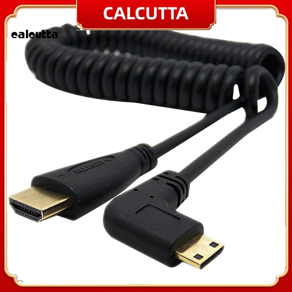 [calcutta] Mini HDMI เข้ากันได้กับ HDMI ชาย 90 องศามุมขวาอะแดปเตอร์สายสปริงสําหรับ SLR PC