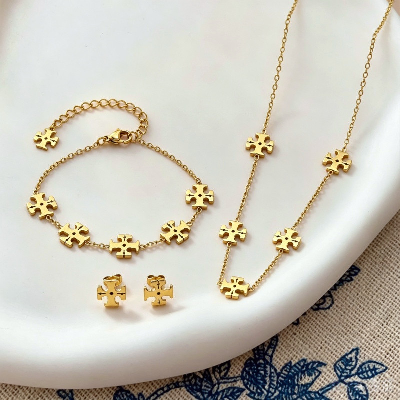 Dainty Titanium Steel Double T สร้อยคอสร้อยข้อมือต่างหูสตั๊ด Minimalist เครื่องประดับแฟชั่นสําหรับผู้หญิง