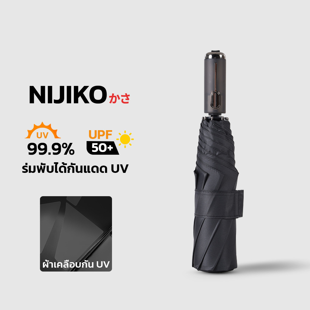 NIJIKO ร่มพับ 3 ตอน กันUV 99.9% ด้ามจับอัตโนมัติ กาง-เก็บได้ในคลิกเดียว ผ้าร่มเมมโมรี่พับเก็บง่าย