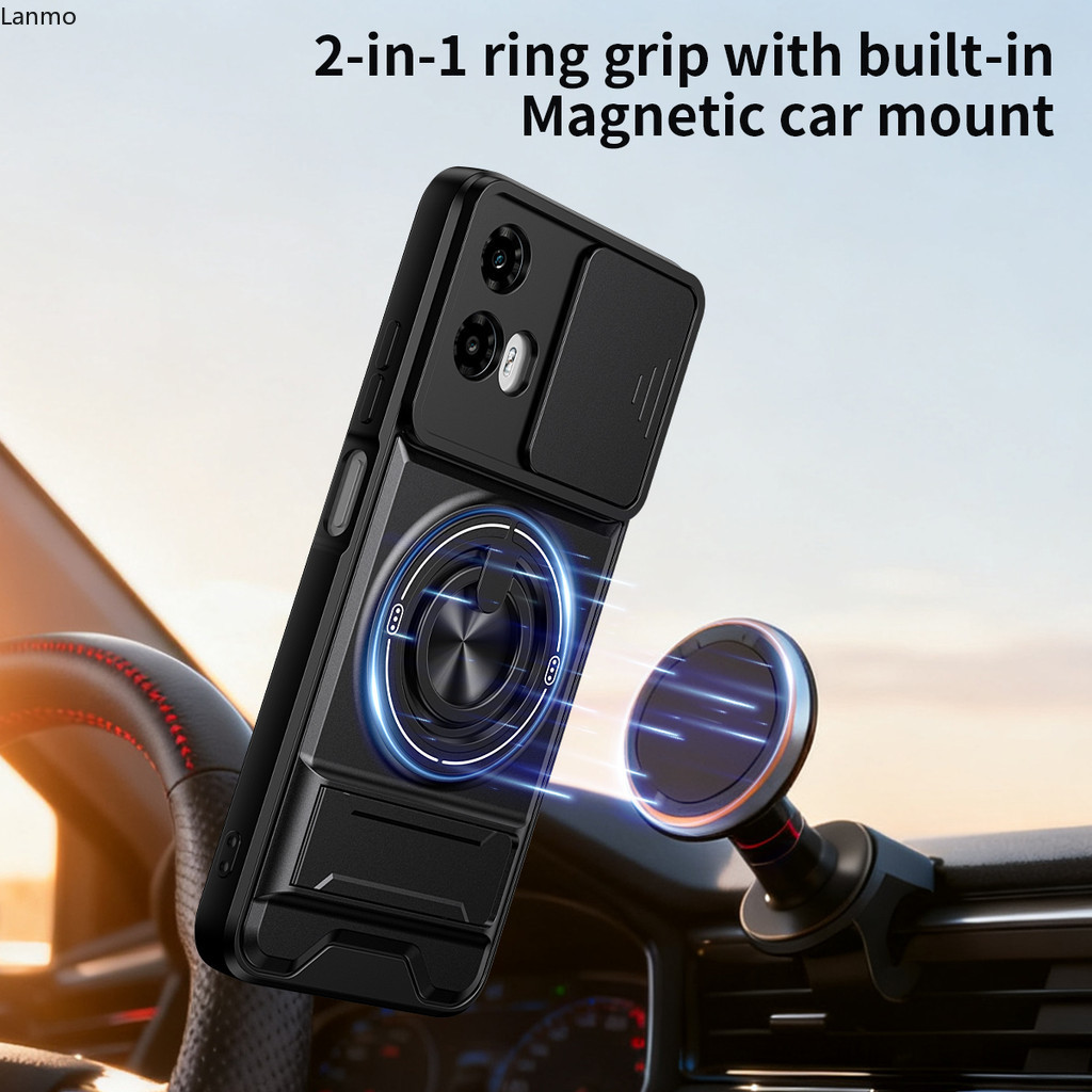 ปลอกสําหรับ Motorola G34 กรณี Moto G45 ฝาครอบ Moto G35 G34 G45 กรณี Magsafe แม่เหล็กพับผู้ถือเกราะทห