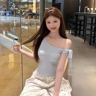 SuSu เสื้อเปิดไหล่เกาหลีสายลูกไม้ สีพาสเทลน่ารัก เนื้อนิ่มยืดหยุ่น ใส่เที่ยวทะเล-FY2918