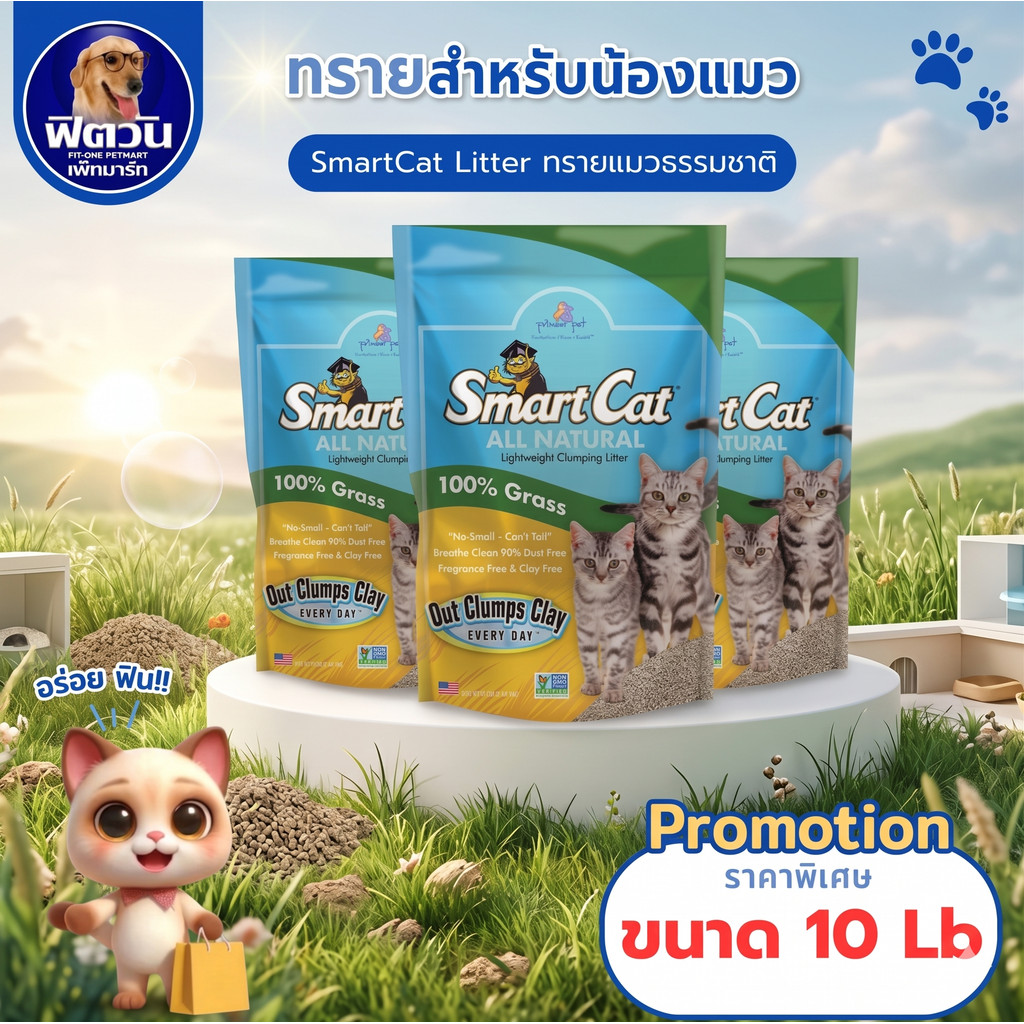 ทรายแมวไร้ฝุ่น SmatCat-All Natural Clumping Litter 10 lbs. (4.54kg.){ทรายแมว}