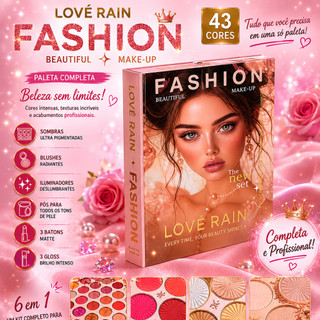 Paleta Fashion Lové Rain 43 Cores Gloss Batom Matte Paleta de Maquiagem Completa Formato Livro Edição Luxo Sombras Blush