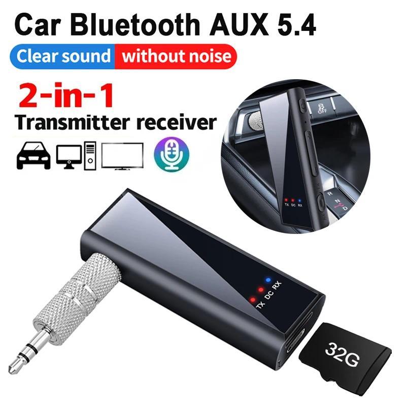 ใหม่ 2 IN 1 บลูทูธ 5.4 เครื่องส่งสัญญาณเสียง 3.5 มม.AUX สเตอริโอเพลงอะแดปเตอร์ไร้สายพร้อมไมโครโฟนรองรับ TF Card Play สําหรับรถยนต์ทีวี PC