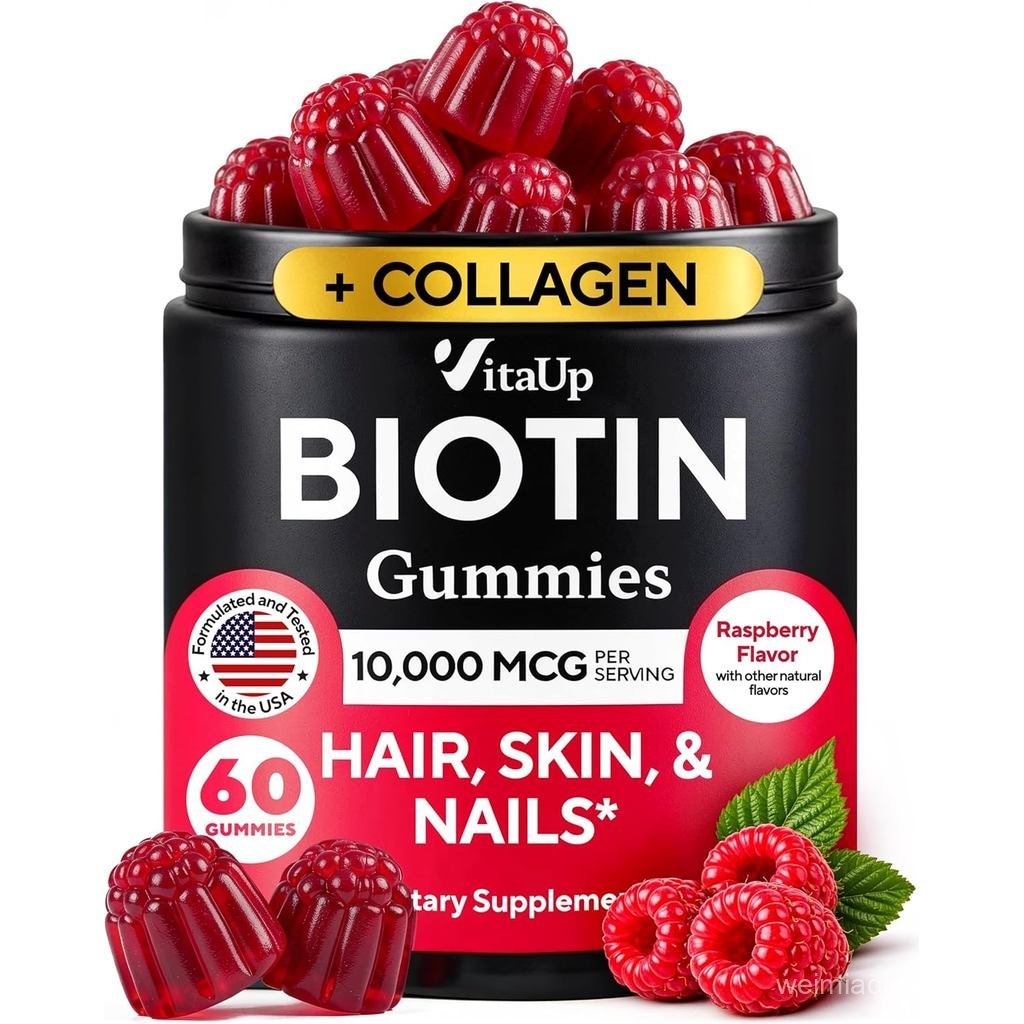 VitaUp Biotin 10000mcg สําหรับผู้หญิงและผู้ชาย Extra Strength Hair ผิวและเล็บด้วยคอลลาเจน Biotin Gum