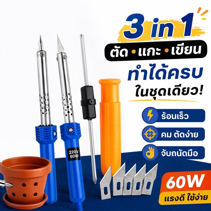 เครื่องแกะสลักความร้อน มีดตัดร้อน หัวแร้งไฟฟ้า ตัดพลาสติก เจาะโฟม งานคราฟต์ diy 60w