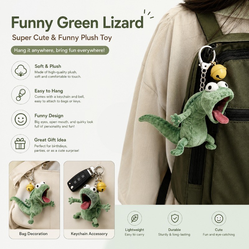 ตลกสีเขียว Lizard Plush พวงกุญแจน่ารักกระเป๋าเป้สะพายหลัง Charm Soft Meme ตุ๊กตาของขวัญ
