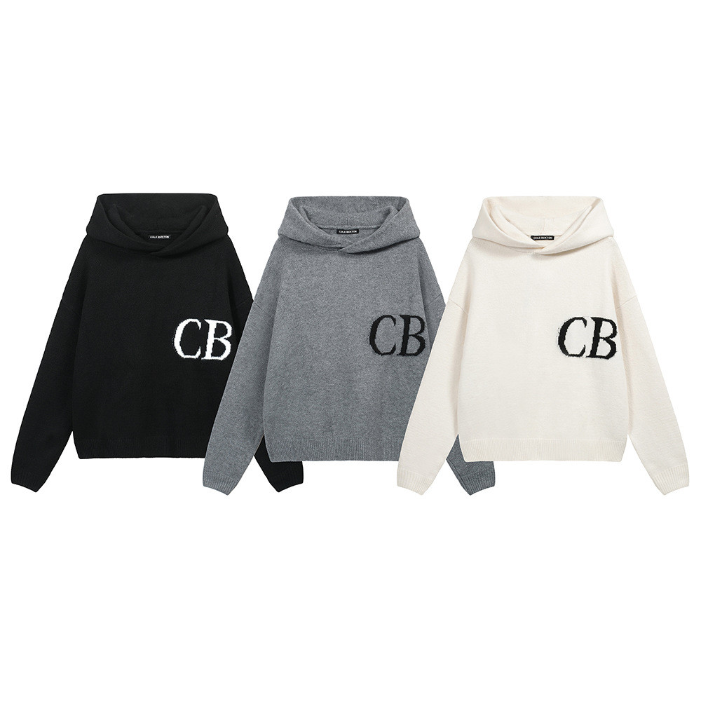 Cole Buxton Minimalist Letter Jacquard Knit Sweater, High Street Style, Unisex Loose Casual Hooded S