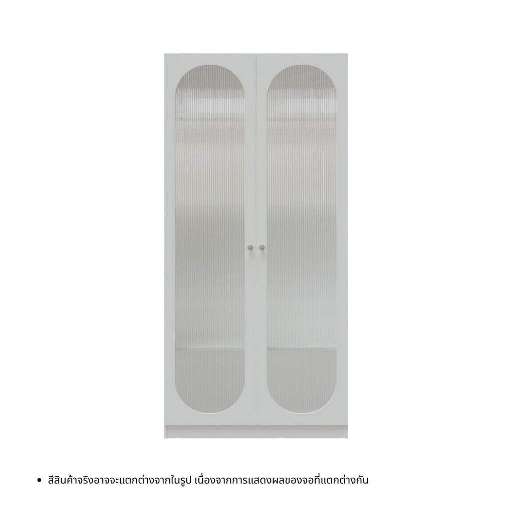 Koncept Furniture ตู้เสื้อผ้าบานเปิดกระจกลอน รุ่น Lune ขนาด 100 ซม.  สีขาว (100x60x210 ซม.) แบรนด์ KONCEPT FURNITURE