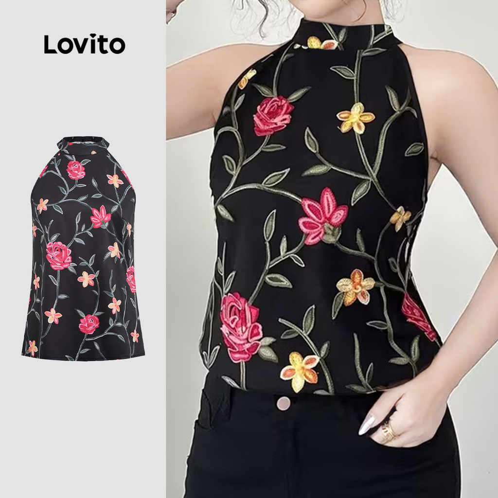 B190-MAY26-B-2-เสื้อกั๊กลายดอกไม้คอสลับ Top-TKB190P2D280