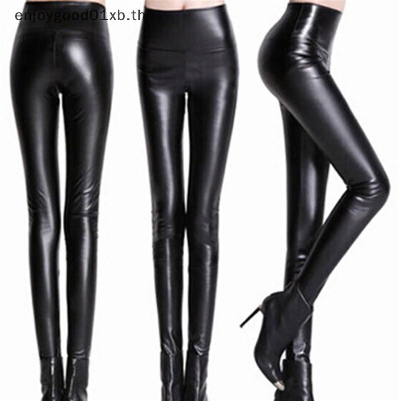 EDTH Womens Thiened Leggings Skinny Pants Leather Warm Pants กางเกงเอวสูง .