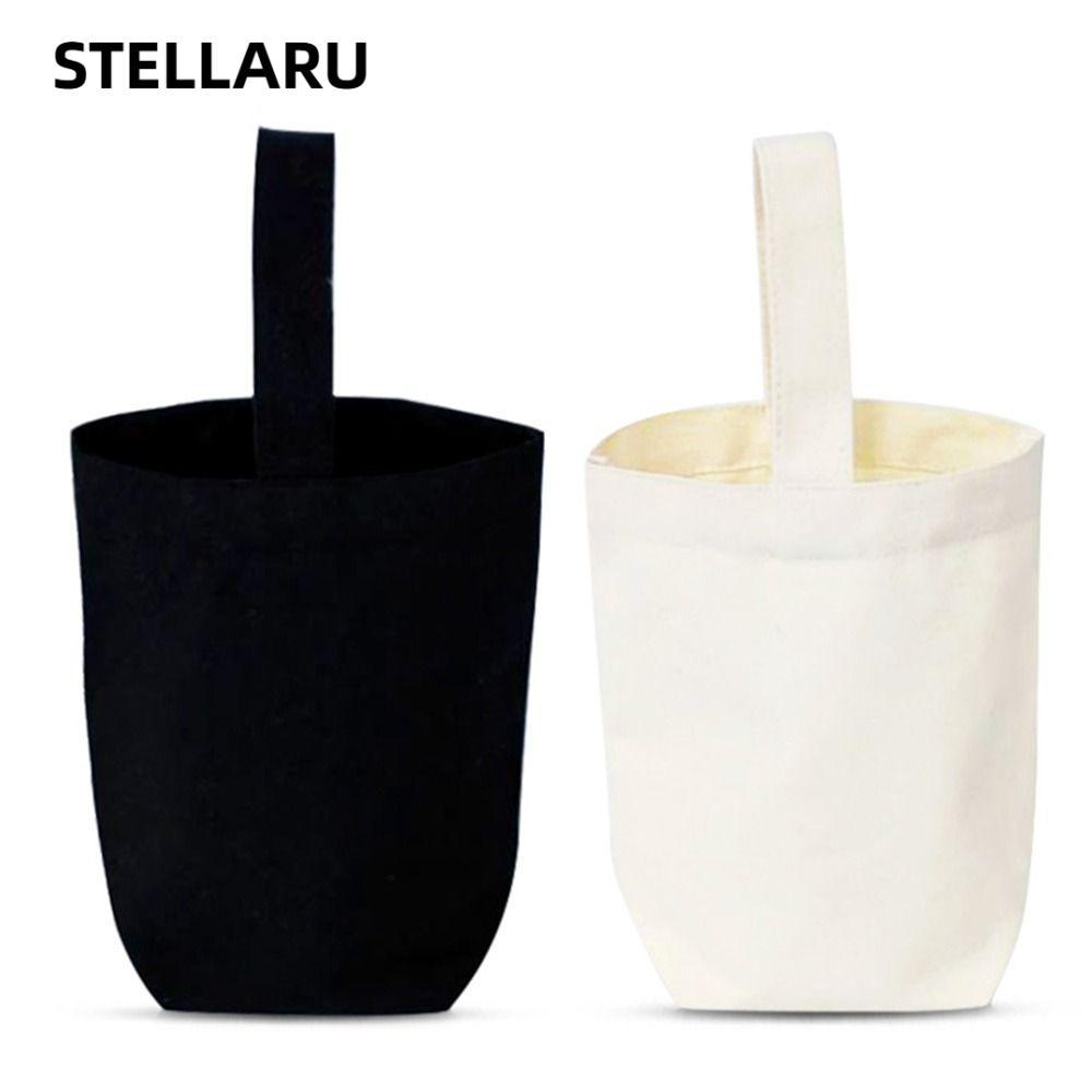 STELLARU Tote Bag, กระเป๋าถือผ้าแคนวาสสีทึบสีดําสีเบจ, ผ้าใบสร้างสรรค์ Casual Daily Handhold Bag Shopping
