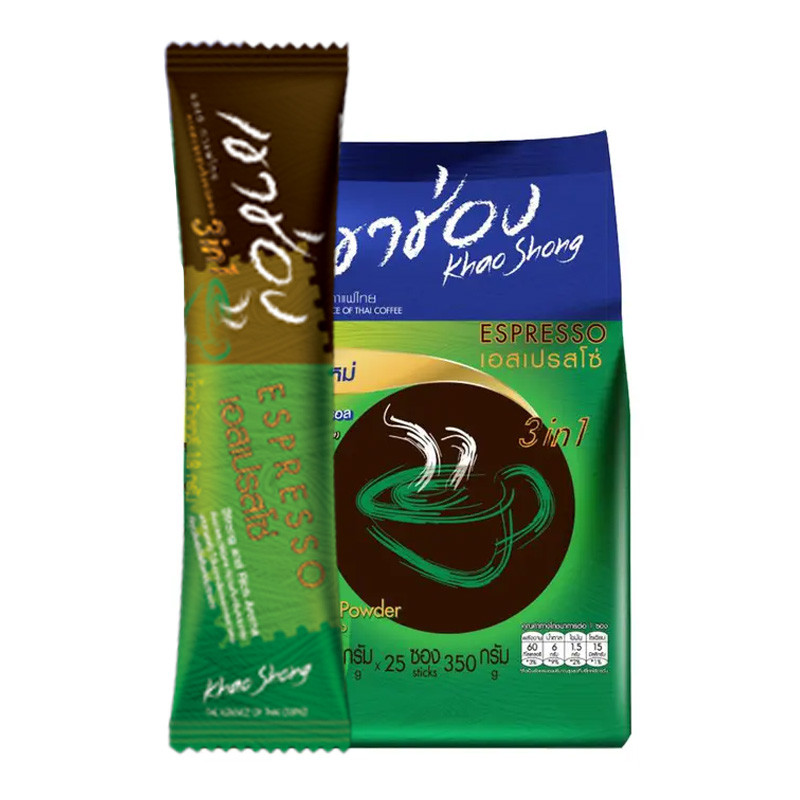 เขาช่อง กาแฟปรุงสำเร็จชนิดผง 3in1 เอสเปรสโซ่ 14 ก. x 25 (KHAO SHONG Coffee 3In1 Espresso 14 g 25 sachets)