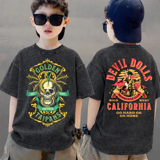 COD 2026 สินค้าใหม่ ทรงหลวม คอกลม เสื้อเด็ก kids Distressed T-shirt ผ้าฝ้าย เด็กชาย เสื้อผ้าเด็ก t-shirt Q370