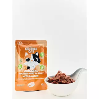 [[ 1 ซอง ]] อาหารเปียกแมวแบบซองขนาด 70g Deenee cat ไม่เติมเกลือ สูตรเกรนฟรี อร่อยเด้งในเยลลี่ สำหรับลูกแมว 2 เดือนขึ้นไป