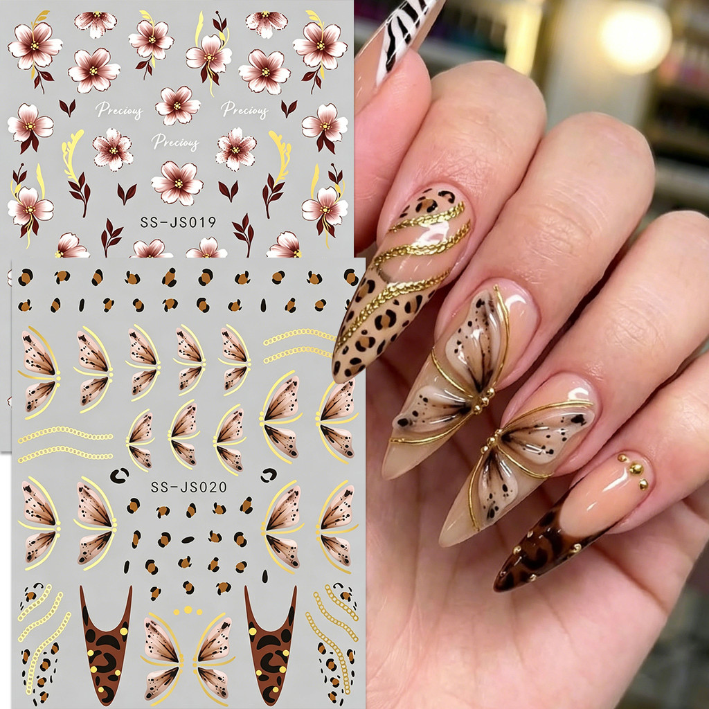 HAMA 3D Gold Luxury สติ๊กเกอร์ติดเล็บกระจกดอกไม้ผีเสื้อ Alice Water Decals เล็บเล็บตกแต่ง SS-JS016-020