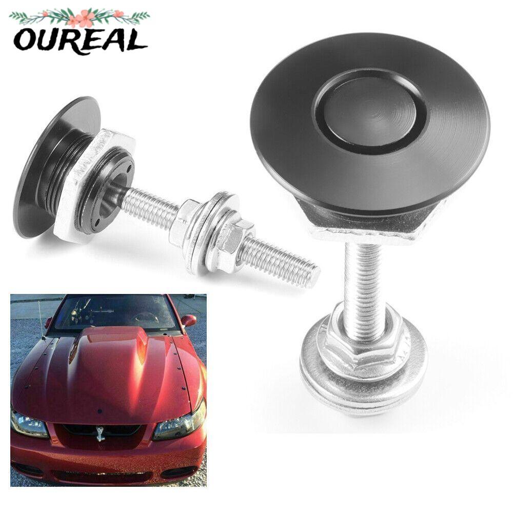 OUREAL 2/4 ชิ้น Quick Release คลิปสลักสีดําอุปกรณ์เสริมในรถยนต์กันชนหน้า Hood Pin