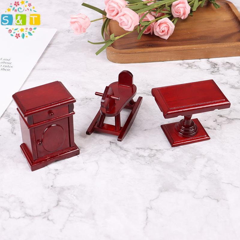 [S&T] 1:12 Doll House Wooden Roing Horse Chair Nursery Room เฟอร์นิเจอร์ Accessorie Toy {th}