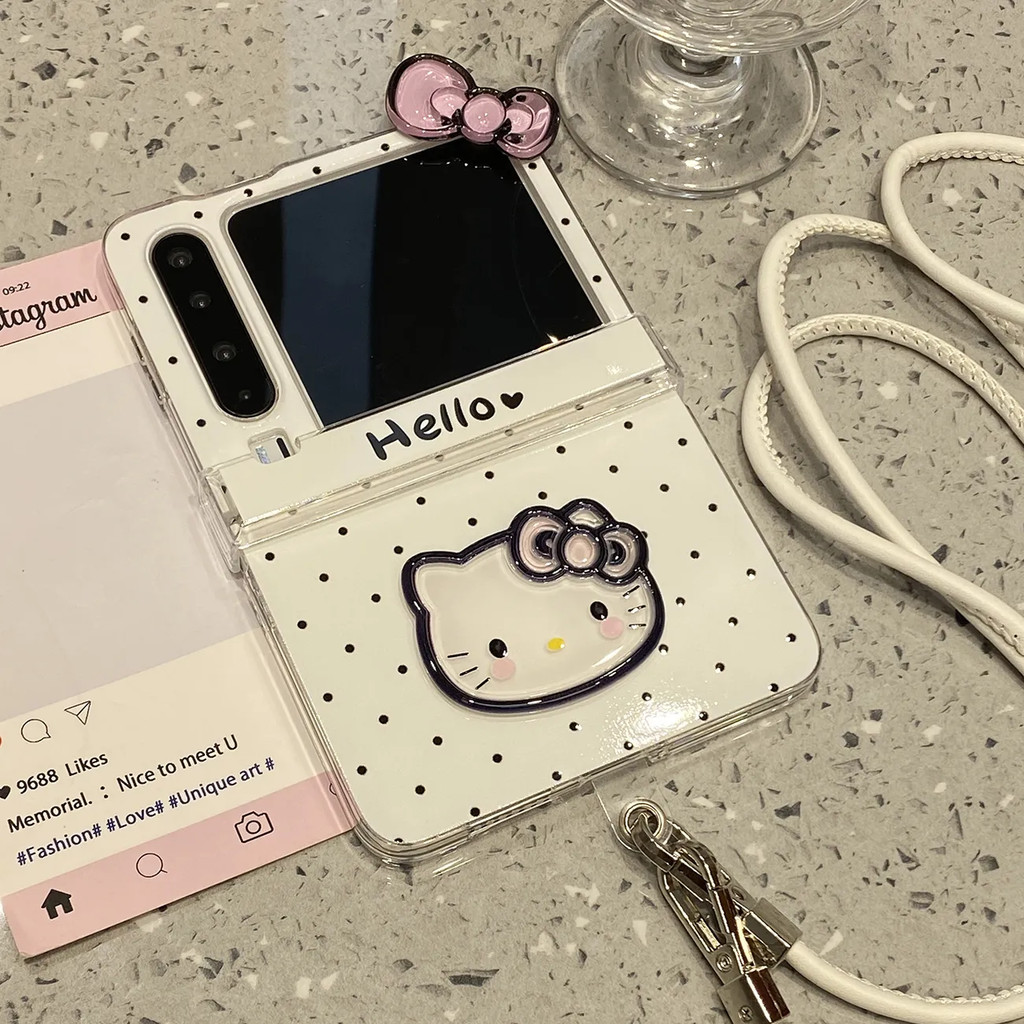 น่ารัก hello kitty cat Flip Case สําหรับ Samsung Galaxy Z Flip7 6 5 4 3/ Oppo N3flip N2flip/ Xiaomi 