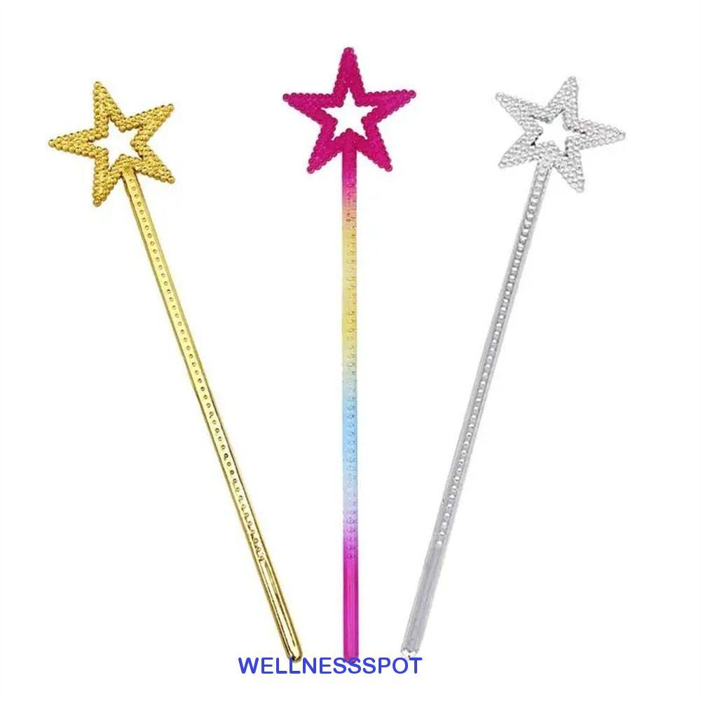WELLNESSSPOT ไม้กายสิทธิ์นางฟ้า, ห้าดาวเล่นตามบทบาทเจ้าหญิง Sticks, คอสเพลย์ Props 13 นิ้วโกลเด้นเงินพลาสติก Star Wand วันเกิด Party