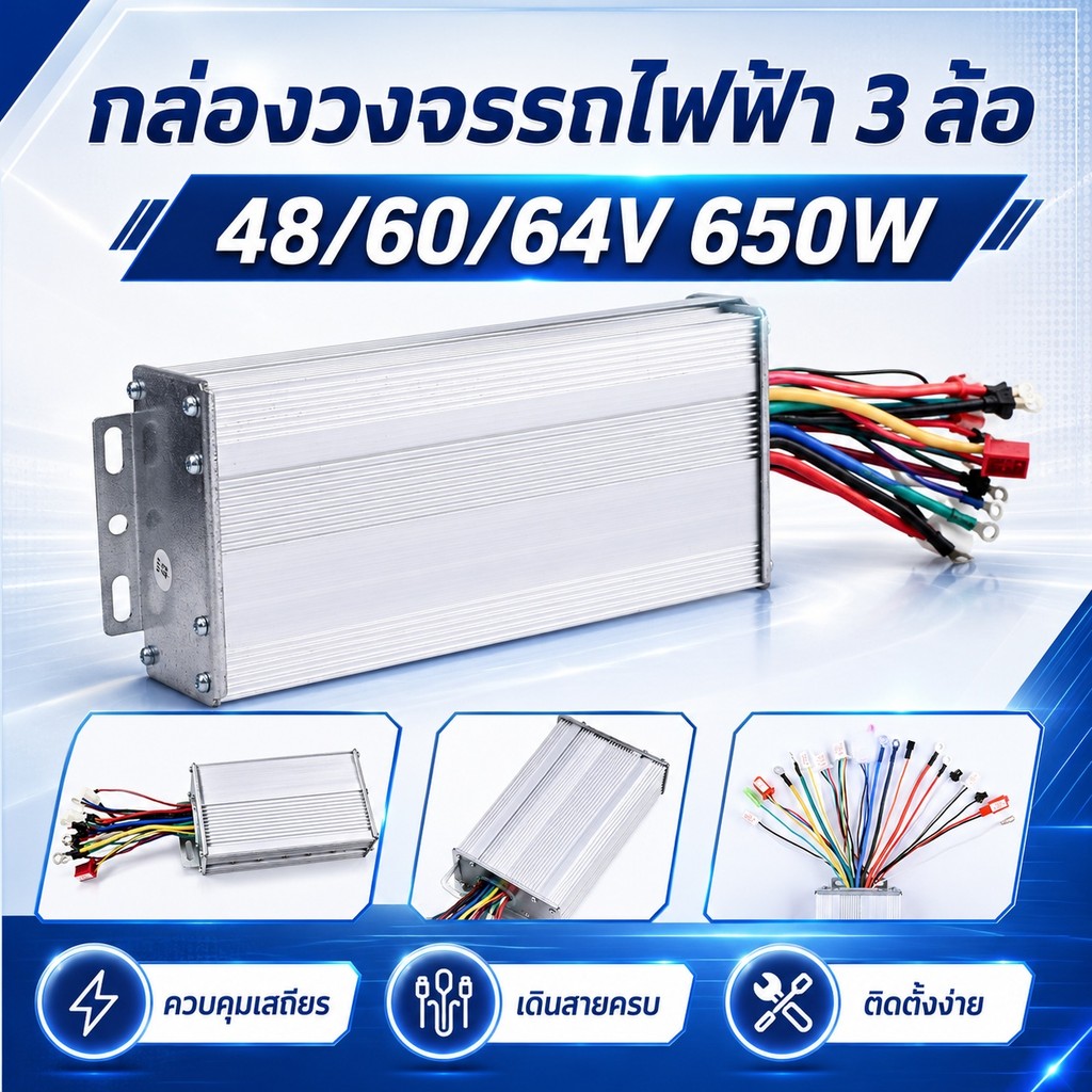 กล่องวงจรจักรยานไฟฟ้า สำหรับรถไฟฟ้า 3 ล้อ ขนาด 48/60/64V 650W รุ่น KNJKF-200