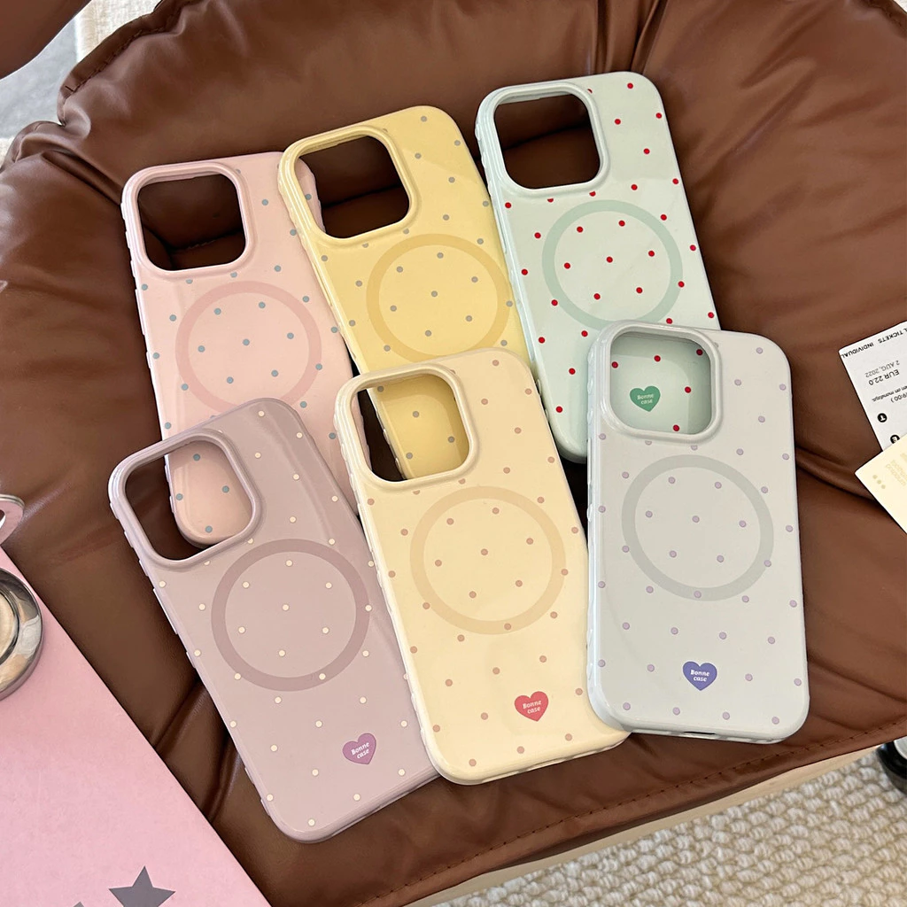Magnetic Contrast Color Simple Polka Dot iphone เคสโทรศัพท์เหมาะสําหรับ iphone17/16/15/14/13/12 promax เคสป้องกัน