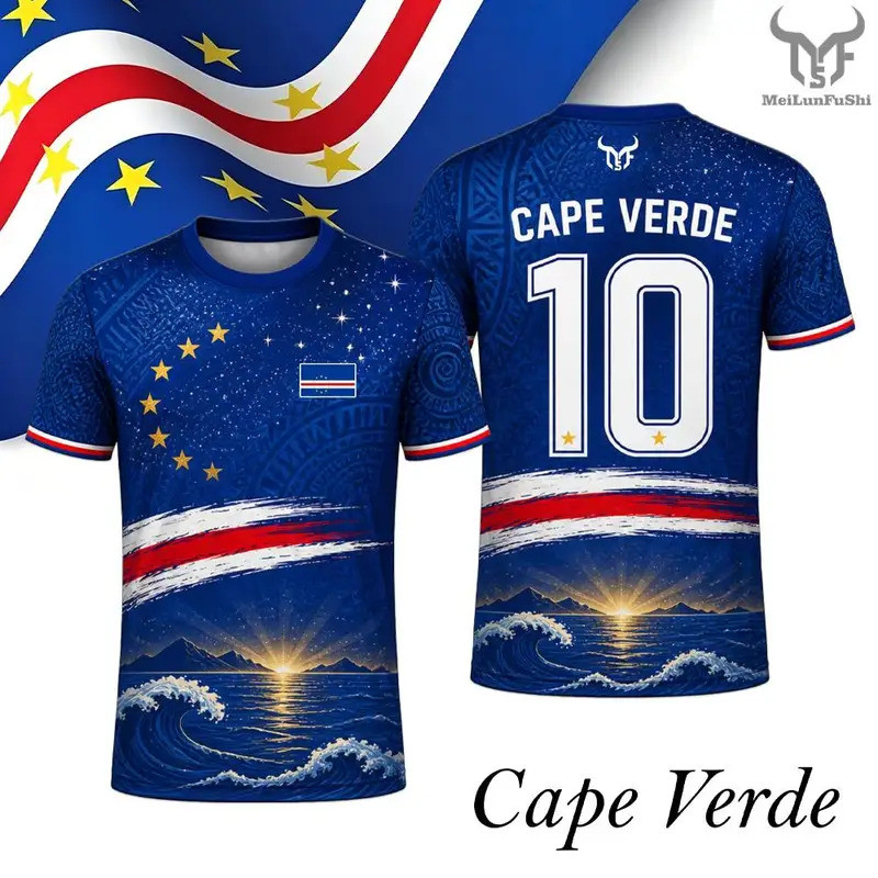 Cape Verde Flag พิมพ์ Jersey ใหม่ผู้ชายแห้งเร็ว Breathable Football Training Uniform ผู้ชายและผู้หญิง Casual Streetwear