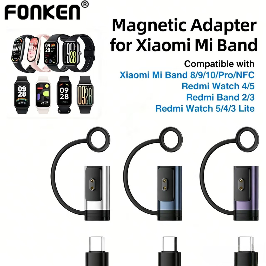 Fonken 2PIN Magnetic Charger อะแดปเตอร์ USB C สําหรับ Xiaomi Redmi สร้อยข้อมือ 8-10 Pro/NFC และ Redm