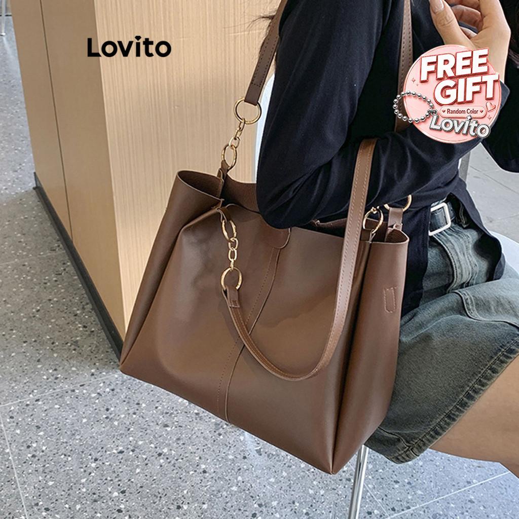 (Casual) Lovito กระเป๋าถือสะพายไหล่สำหรับเดินทาง ใช้ในชีวิตประจำวัน ไปโรงเรียน/นักเรียน สไตล์เกาหลี เรียบง่าย ความจุสูง เหมาะสำหรับทุกฤดูกาล กระเป๋าถือสำหรับผู้หญิง LFA04285