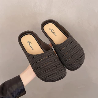 👡 รองเท้าแตะครึ่งแผ่นพื้นหนาทึบโบฮีเมียน 2025 ทรงเบียร์เนอร์ สวมใส่สบาย ใส่ได้ทันทีเหมาะผู้หญิงสีสวยส่งไว