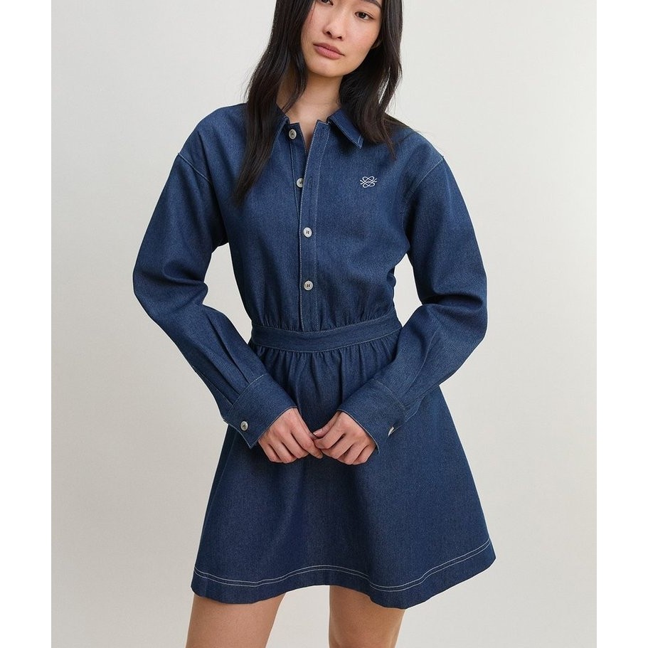 [Pomelo] เดรสสั้นคอปกเสื้อเชิ้ตผ้ายีนส์ / Denim Collared Shirt Mini Dress