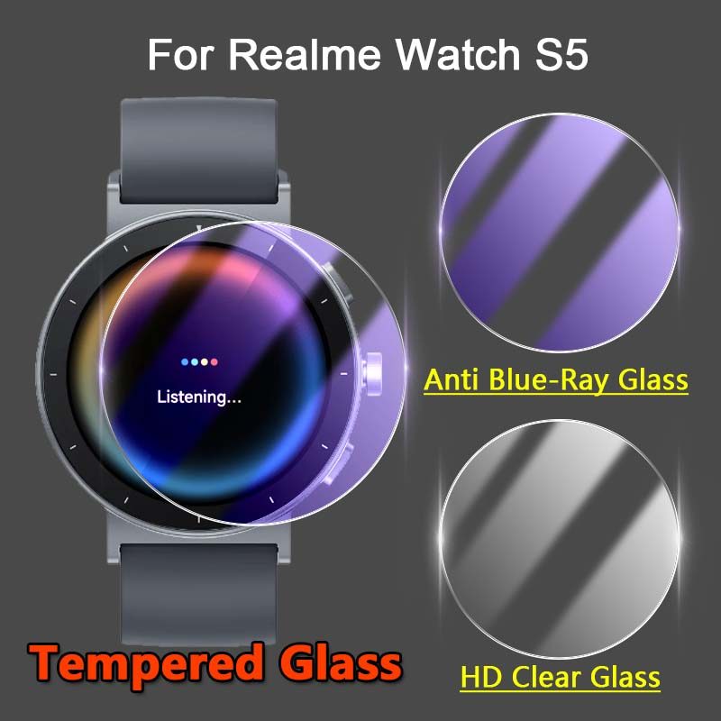2-6 ชิ้นสําหรับRealmeนาฬิกาS5 SmartWatch 2.5D Slim Clear/Anti Purple Light 9Hกระจกนิรภัยป้องกันหน้าจอฟิล์ม