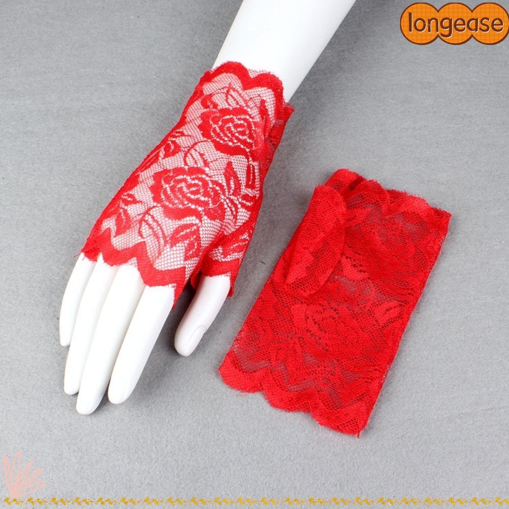 LONGE Fishnet ถุงมือ, Half Finger Lace Rose ดอกไม้ตาข่าย Mittens, การถ่ายภาพ Prop Punk Hip Hop Party Dress ขี่ขับรถ Mittens ของขวัญ