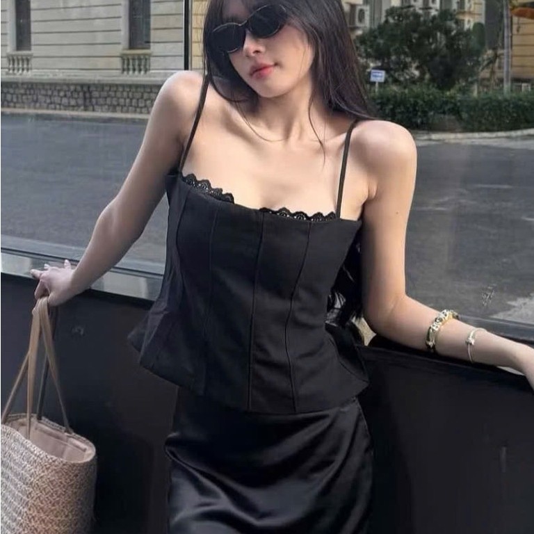 เสื้อคล้องคอลูกไม้สีดําผู้หญิงหรูหรา s65 KPS