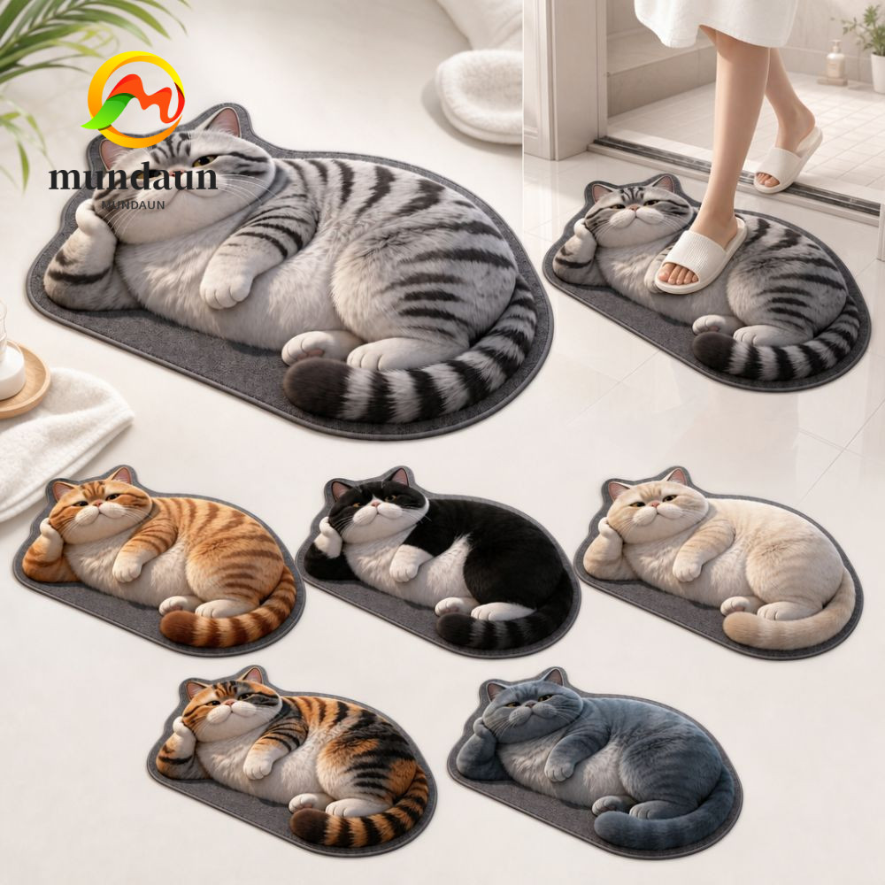 MUNDAUN พรมห้องน้ํา กันลื่น 4060CM พรมปูพื้นแมว น่ารักซักได้| พรมประตูห้องนอนเหมือนจริงตกแต่งบ้าน