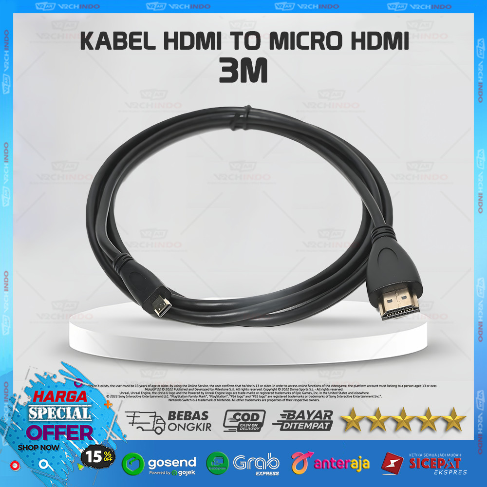 สายกล้อง DSLR ไปยังจอภาพ - Micro HDMI to HDMI Male ความยาว 3M / 300CM / 3 เมตร คุณภาพสูง !!!