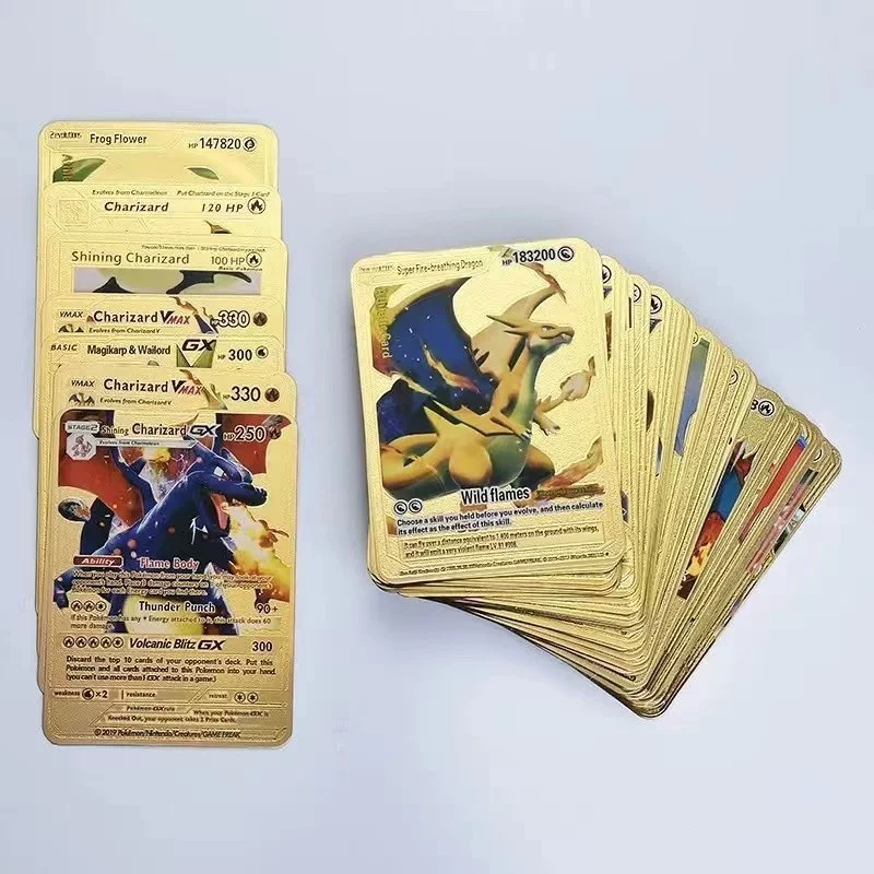 การ์ดโปเกมอน ฟอยล์โลหะ ภาษาอังกฤษ ไพ่สะสม สีทอง สีเงิน ดำทอง 55 ใบ ของขวัญ คอลเลกชัน thumbnail 8