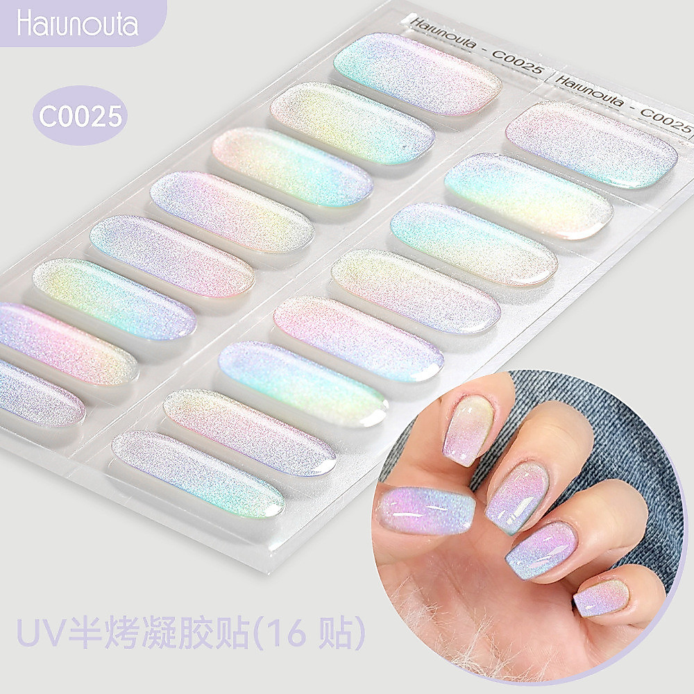 Harunouta UV Semi-Curing เจลเล็บสติกเกอร์สีทึบ Glitter Powder Semi-Baking เล็บสติกเกอร์ Phototherapy Strobe สติกเกอร์เล็บ-Ne