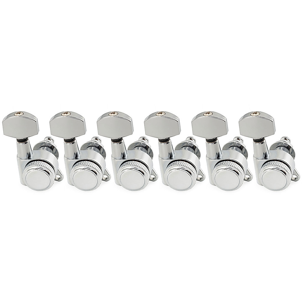 Musiclily Pro R18K 6-in-line 18:1 Ratio Full Sealed Locking Machine หัวจูนเนอร์หมุดปรับแต่งปุ่ม Hex 45 องศาสกรูสําหรับ Strat Tele สไตล์กีตาร์ไฟฟ้า, Chrome